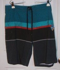Burnside Board Shorts Swimwear 38 Black Teal Red Quick Drying NWT