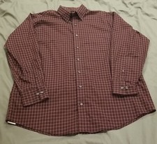 Kenneth Cole Reaction Shirt Mens Large 16 16 1/2 Reg Fit Dress Wine Plaid Cotton