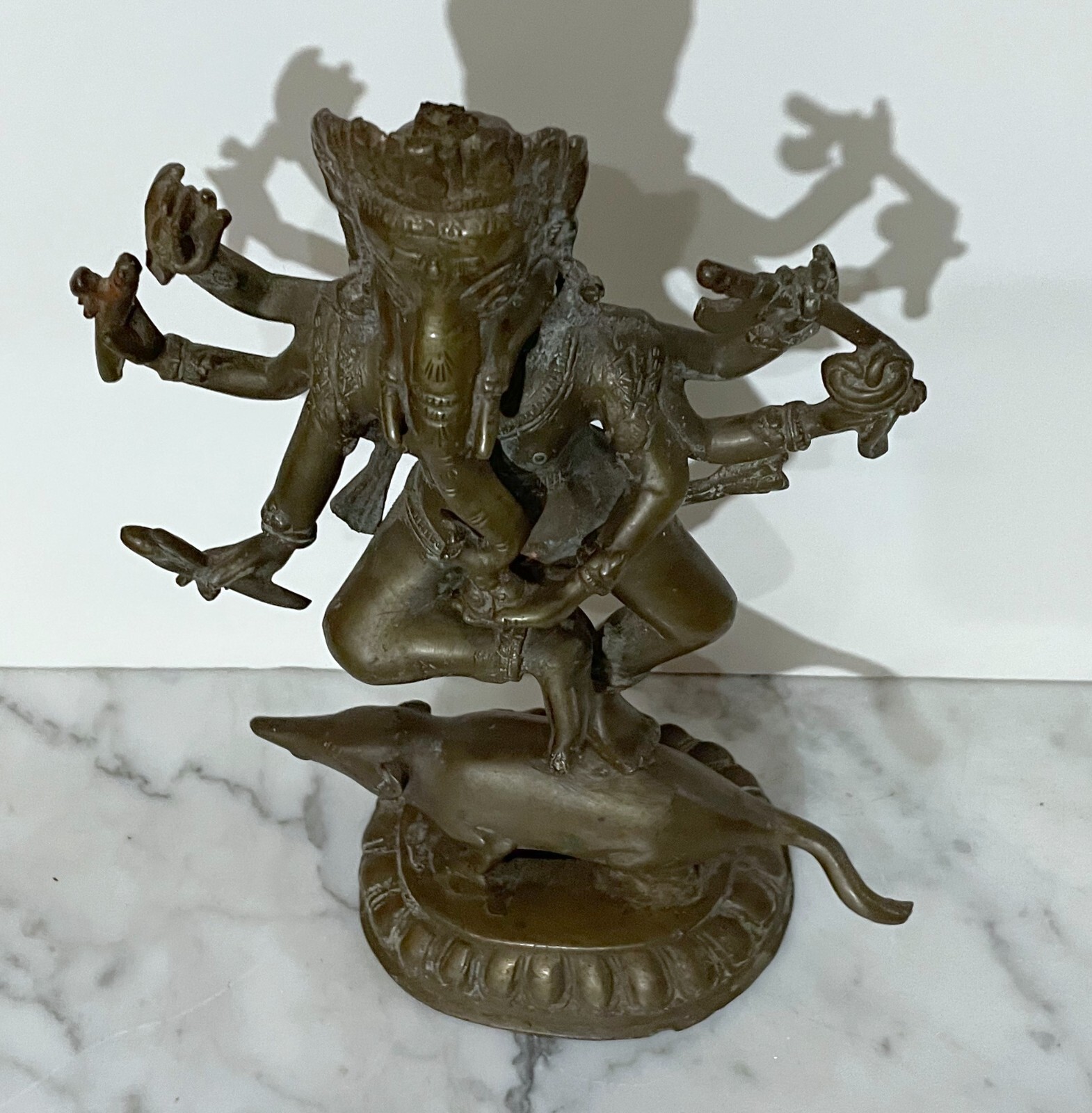 OLD BRONZE HINDU STATUE OF A DANCING LORD GANESHA FROM INDIA