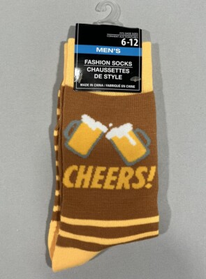 Fashion Socks Mens Dress Socks Cheers Beer  Size 6-12 Yellow Mugs