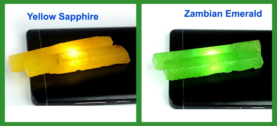 240 Ct Natural Yellow Sapphire & Zambian Emerald Slice Rough 4 Pcs Lot SQ244 - Image 4 of 4