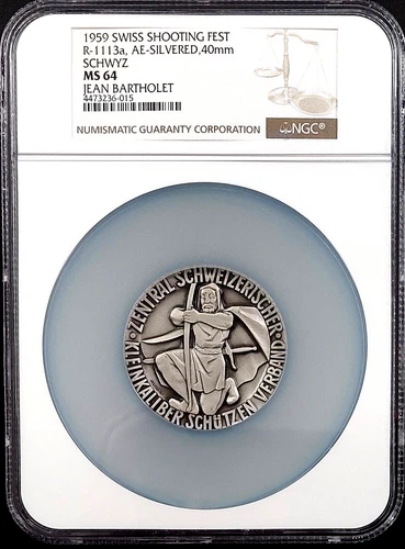 Swiss Shooting Fest Medal, R-1113a, AE-Silvered, 40 mm, Schwyz, NGC MS 64!