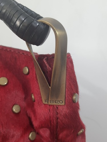 KENZO Pagodon Burgundy Dark Red Studded Ponyskin /Cowhide Shoulder Bag Handbag - Picture 22 of 23