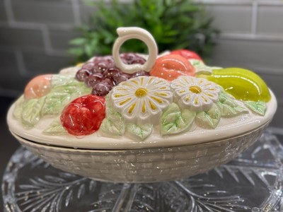 Vintage handcrafted ceramic fruit basket casserole and vegetable dish