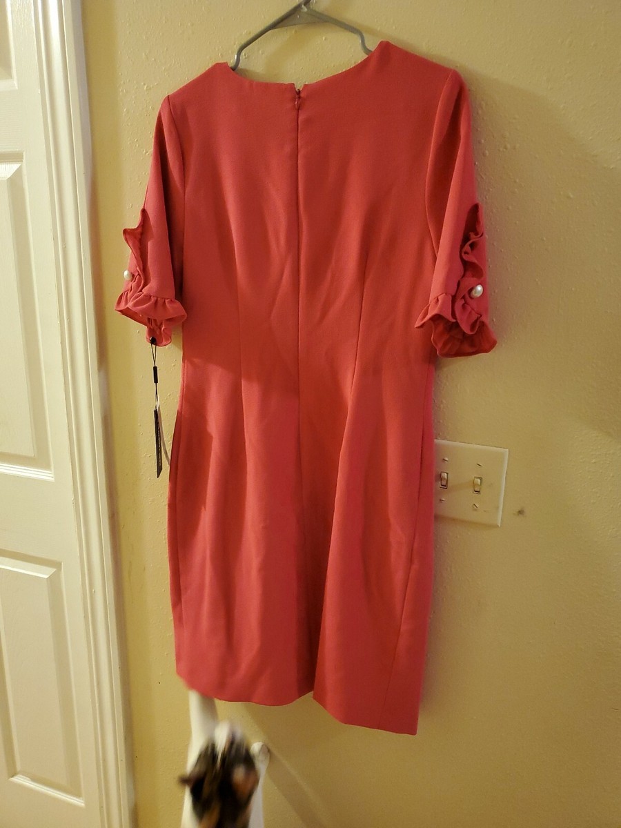 karl lagerfeld pink dress with pearls KARL LAGERFELD PARIS Women's Scuba Crepe A-Line Dress with Bow