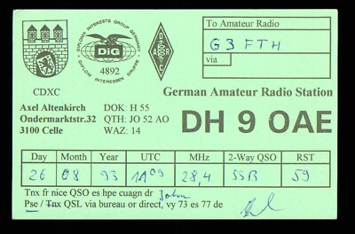 QSL Card Radio Germany DH9OAE Axel Altenkirch 1993 Celle   W290