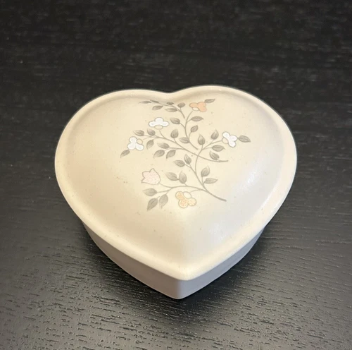 Vintage Heart Box Ceramic Trinket Dish Pfaltzgraff Stoneware Floral Cottage Core