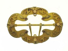 ART NOUVEAU GILDED BELT BUCKLE WITH GARNETS 3 3/4" X 2 9/16" - RARE - BEST OFFER