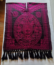 Mexican Aztec Poncho Black Fringe One Size