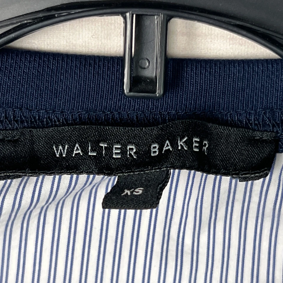 Vestido Walter Baker para mujer XS azul camisa manga larga cuello redondo cordones a rayas lisas Foto 3 de 4