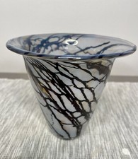 VTG MCM Hand Blown Art Glass Vase Swirl Wavy Black and White
