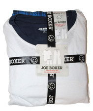 Joe Boxer Men's White Blue Crew Neck Plaid Boxer Cargo Pajama Pants Sleep Set