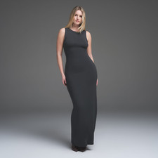 Skims Smooth Layers Long Boat Neck Dress in Graphite, Size Small