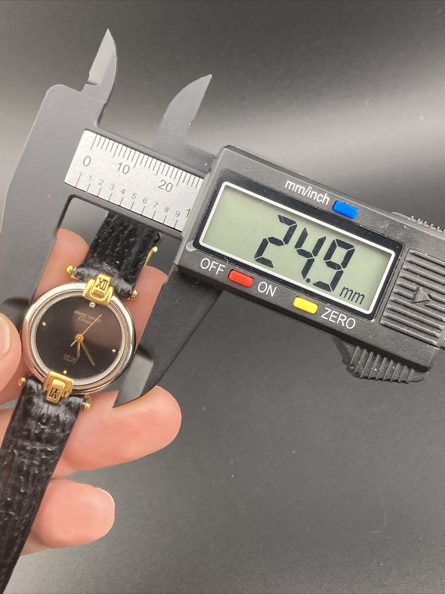 Vtg Pierre Cardin Ladies 25mm Watch Silver & Gold Tone Black Dial