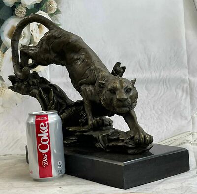Art Deco Sculpture Tiger Original Bronze Statue Handcrafted Detailed Sculpture