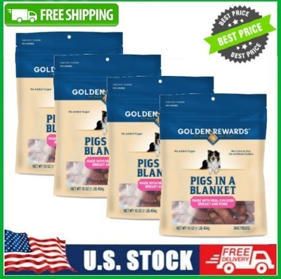 4 Bag Golden Rewards Pigs in a Blanket Chicken&Pork Sausage Dog Treats,16 oz Bag