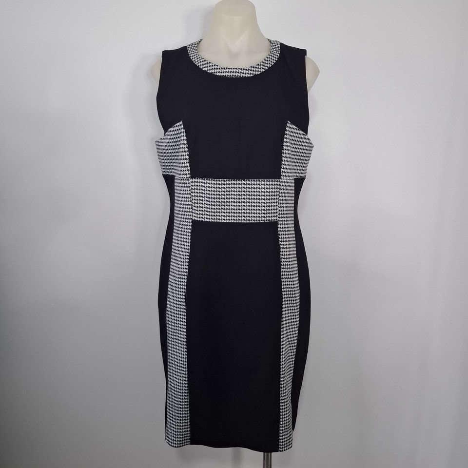 Jane Lamerton Houndstooth Pencil Dress Sleeveless Work Dress Size 14