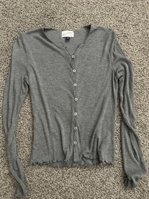 WORN ONCE Target Universal Threads Grey Ribbed Button Up Long Sleeve Size M