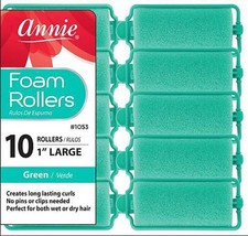 Annie Foam Hair Rollers Large 1 Inch, 10 Count 10 Pack of 1 , Green
