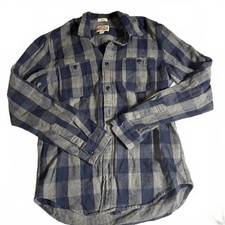 J. Crew Midweight Flannel Blue/Beige Plaid Men's Size M Button Up Long Sleeve