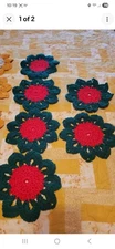 New Set Of 6 Handmade Crocheted Large Sunflower Coasters