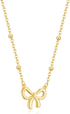 Valentines Day Gifts for Her - Dainty Bow Necklace for Women 14K Gold Plated Cut