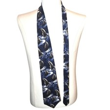 Endangered Species Dolphin Silk Tie Navy Blue Novelty Wildlife Ocean Theme