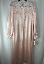 Oscar de la Renta Womens Pink / Peach Lace Trimmed Nightgown Long Sleeve Medium