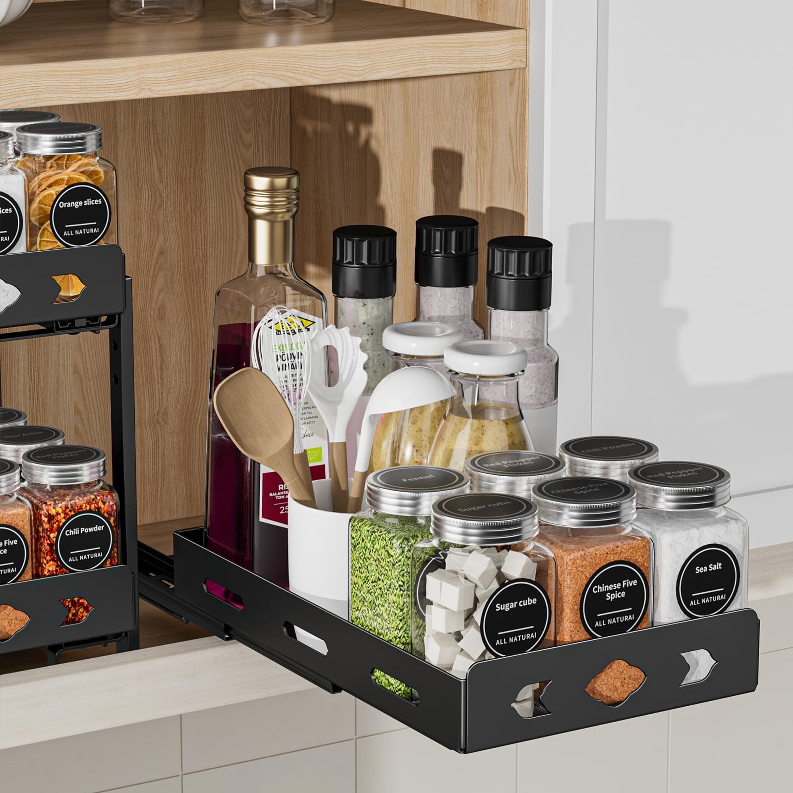 Heavy Duty Pull-Out Spice Rack Organizer with Slide-Out Design for Cabinets
