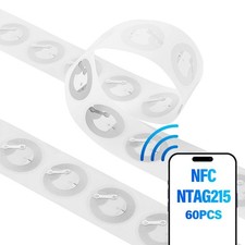 60 Pcs NFC Stickers/NFC Tag, NTAG215 Chip, Transparent Waterproof  Rewritabl...