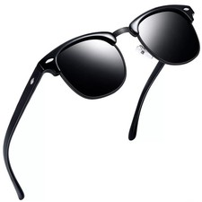 Semi Rimless All Black Sunglasses Trendy Half Frame Sun Glasses Polarized