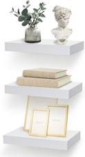 White Floating Shelves Set of 3 - Modern Wall Mounted Shelves for Living Room...