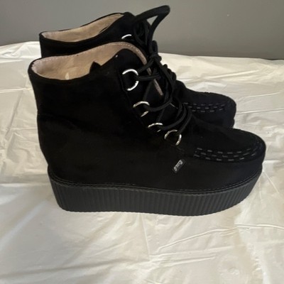Rose G Creeper Black Suede Platform Boots Lace Up Women Gothic Punk 9.5