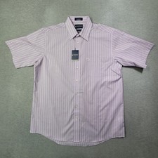 Stafford Shirt Mens 17 Purple Striped Classic Fit Broadcloth Button Up NWT