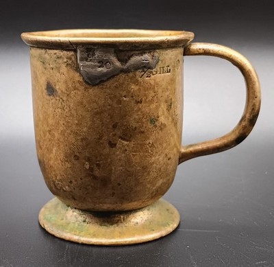 Antique English Brass 1/2 Gill Measuring Cup Stamped CR 20 & VR Rum Victorian 