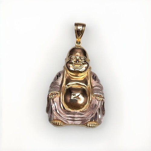 10k Yellow Gold NG Sitting Smiling Buddha Necklace Pendant Charm 6.99g #A19