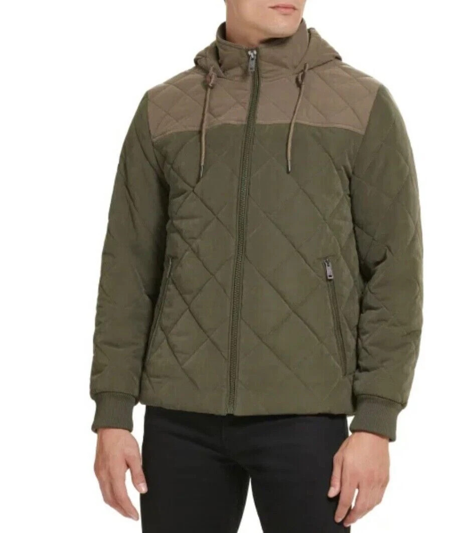 Kenneth Cole Men's Quilted Microfiber Jacket, Olive Green, Size L
