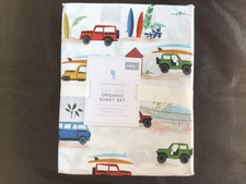 POTTERY BARN KIDS SURF CARS ORGANIC SHEET SET TWIN MULTI NEW