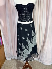 Notations Black Embroidered Midi Skirt L Y2K Fairycore Lace Ruffle Asymmetrical