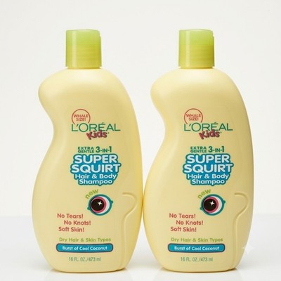 L Oreal Kids Super Squirt 3-in-1 Hair & Body Shampoo Burst Of Coconut 16 oz X 2