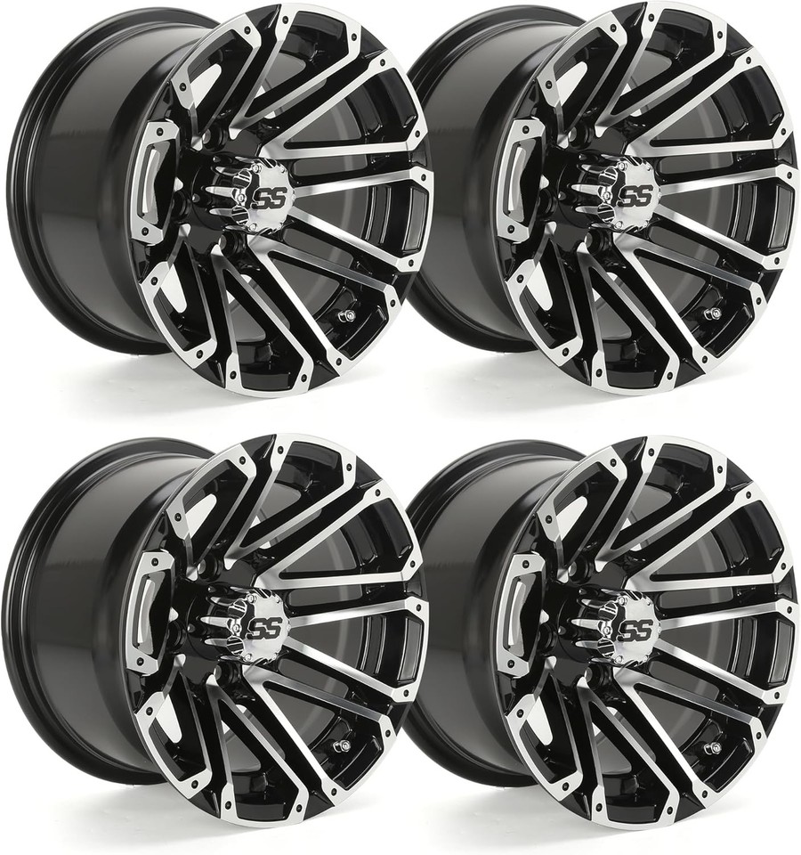 14 Inch Aluminum Golf Cart Wheels & SS Center Caps for Yamaha EZGO Club ...