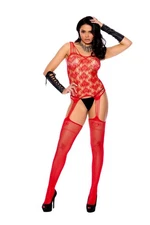 Elegant Moments Valentines Heart Net Suspender Bodystocking Red