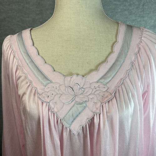 Vintage Shadowline Nightgown L Nylon Pink Flannel Lining Long Sleeve Soft Silky - Picture 3 of 13