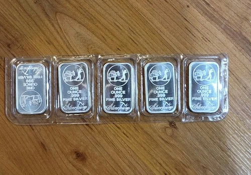 Lot of 5 Silvertowne 1oz .999 Fine Silver Bars Prospector Sealed Uncirculated