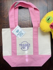 Trader Joe's Spring Pastel Mini Canvas Tote bag NEW w/tag color in PINK