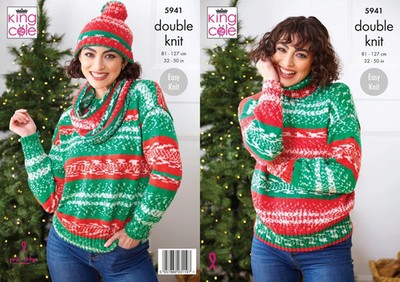 KING COLE 5941 STRICKMUSTER Damen Pullover Mütze Kutte DK Garn Gr.32-50 Broschüre