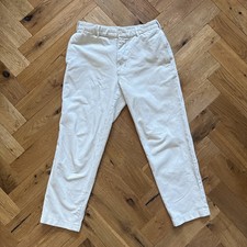 Uniqlo Męskie inteligentne spodnie za kostkę sztruksowe, kremowe, małe