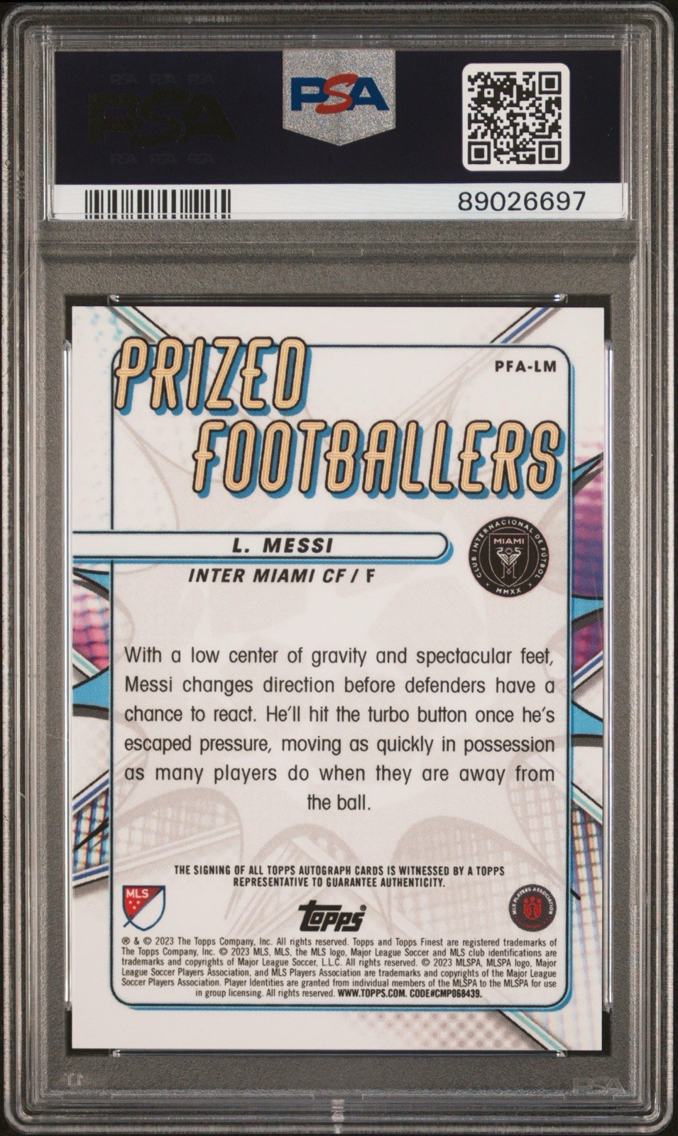 2023 Lionel Messi Topps Prized Footballer On Card Auto 25/25 PSA 9 Only 1 Higher view 2
