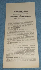 Vtg 1959 Brochure Michigan Laws Watercraft Motorboats Registration & Operation
