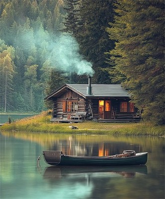 Forest Paint by Numbers Kit for Adults DIY Cabin Lake Acrylic Canvas Art Set